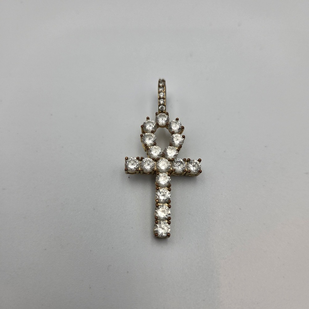 Unbranded Ankh Cross Pendant Iced Out Gold Tone Crystal OS Clear Hip Hop Bling